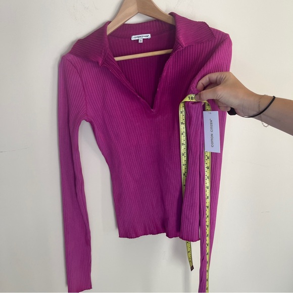 NWT Cotton Citizen Magenta Ibiza Polo overdyed ribbed v-neck long sleeve Medium - Picture 6 of 6
